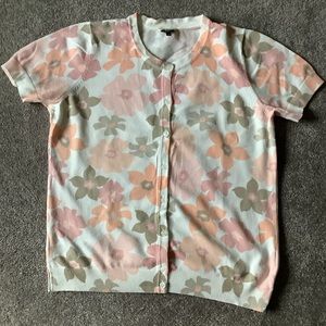 Short sleeve flower print cardigan